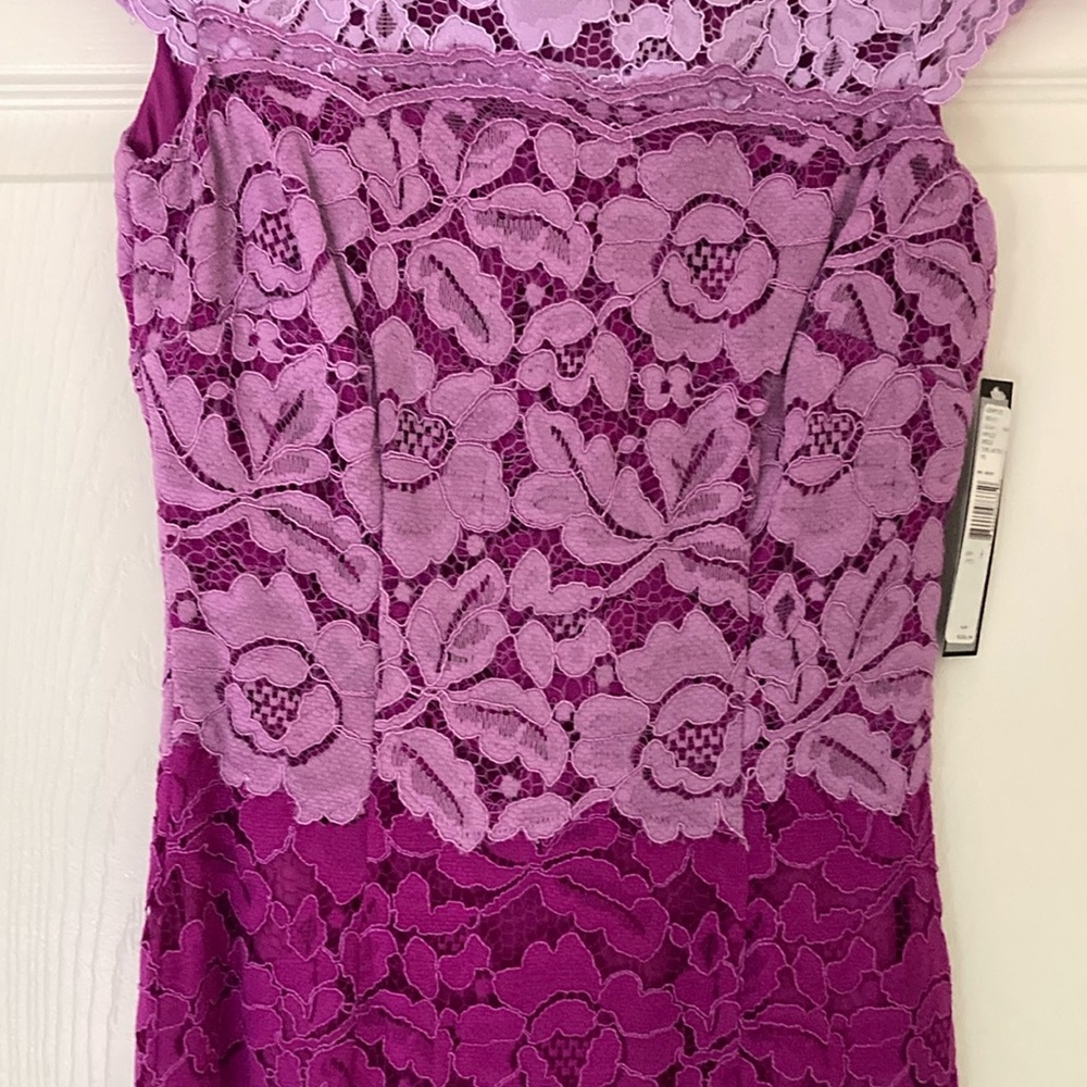 Tahari Purple Sheath Midi Dress with Cap Sleeves - Picture 5 of 7